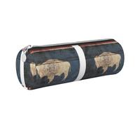 GaxfjRu Wyoming State Flag Map Trousse ronde en cuir synthétique pour stylos, crayons, marqueurs, petites fournitures Fermeture éclair en métal avec cuir, Argenté., Taille unique, Porte-cartes