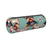 GaxfjRu Yorkie Étui en cuir avec fermeture éclair pour stylos à bille et crayons Motif floral