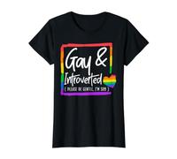 Gay Et Introverti s'il Vous plaît Soyez Doux Je suis Timide LGBTQ Pride T-Shirt Graphique avec Valeur, Femme, Noir, XL