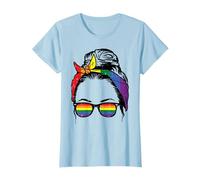 Gay Mom Messy Hair Bun LGBTQ Rainbow Pride Women Lesbian T-Shirt