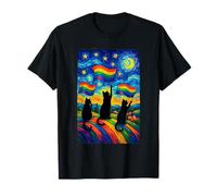 Gay Pride Cat Van Gogh Style LGBTQ Pride Support T-Shirt