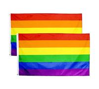 Gay Pride Drapeau, Rainbow Flag 90x150mm 2pcs With Sewing Stripe, Lgbt Flag With Brass Rings, Bright Color, Anti - Uv Fading,