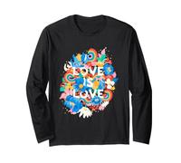 Gay Pride Love is Love LGBT Typographie Florale Arc-en-Ciel Manche Longue
