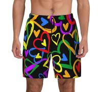 Gay Pride Maillot de bain pour homme Imprimé arc-en-ciel Doublure de compression à séchage rapide, noir, XX-Large