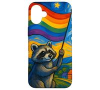 Gay Pride Raccoon Art, Style Nuit étoilée, Soutien à la fierté LGBTQ Coque pour iPhone 16 Plus