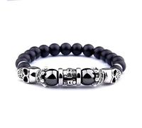 GAYEGF Bracelet en perles noires naturelles - Tête de mort - Onyx - Perles pour homme, Pierre