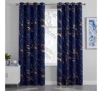 Gazal Vole Lot de 2 rideaux occultants à œillets en polyester avec imprimé feuille métallique pour salon, 132 x 183 cm, 85 à 95 % occultants, bleu marine et doré