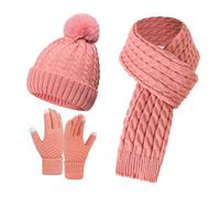 Gaze De Coton Hat Set for Teen Girls Women&Men Autumn Winter Warm Wool Hat Scarf Gloves Three Pieces Soie Enfant (Pink, One Size)