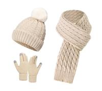 Gaze De Coton Hat Set for Teen Girls Women&Men Autumn Winter Warm Wool Hat Scarf Gloves Three Pieces Soie Enfant (Beige, One Size)
