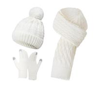 Gaze De Coton Hat Set for Teen Girls Women&Men Autumn Winter Warm Wool Hat Scarf Gloves Three Pieces Soie Enfant (White, One Size)
