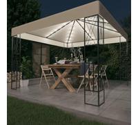 Gazebo de Jardin 3x3 m, Tonnelle Extérieure avec Guirlandes LED Solaires, Structure en Acier et Toit Ventilé, Abri de Jardin pour Terrasse, Jardin, Fêtes, Couleur Crème, 3 x 3 x 2.6 m