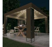Gazebo de Jardin, 3x3x2.7 m Toit Double en Acier, avec Guirlande LED Solaire, Pergola Jardin Exterieur, pour Terrasse, Événements Extérieurs, Couleur Taupe, 3 x 3 x 2.7 m