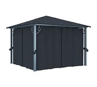 Gazebo en aluminium anthracite avec rideaux, 300 x 300 cm, tente d'extérieur en tissu Oxford protégé contre les UV pour patio, jardin et fêtes