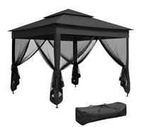 Gazebo pliant Outsunny 3 x 3 m, tente de réception à double toit, avec filet et sac de transport, abri pour terrasse extérieure, noir