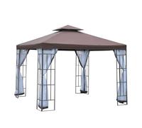 Gazebo Pliant Pavillon de Jardin avec auvent et Toit à Plusieurs Niveaux, moustiquaire, Structure en Acier, Couleur café