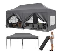 Gazebo Pliant Tonnelle Pliante 3 x 6 m, imperméable, Pliable, avec Panneaux latéraux, 6 Sacs de Sable, Protection UV, Hauteur réglable(Dark Grey)