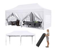 Gazebo Pliant Tonnelle Pliante 3 x 6 m, imperméable, Pliable, avec Panneaux latéraux, 6 Sacs de Sable, Protection UV, Hauteur réglable(White)