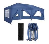 Gazebo Pliant Tonnelle Pliante 3 x 6 m, imperméable, Pliable, avec Panneaux latéraux, 6 Sacs de Sable, Protection UV, Hauteur réglable(Blue)