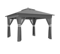 Gazebo Pliant Tonnelle Pliante avec côtés, éclairage Solaire, Filet, Sac à roulettes, 4 Sacs de lestage et Tente de réception(Brown)