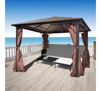Gazebo pour patio d'extérieur 300 x 300 cm, cadre en aluminium marron avec panneaux de toit en PC résistants aux UV, abri de tente robuste, assemblage facile pour les fêtes de jardin et pare-soleil