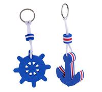 Gazechimp 2pcs Porte-clé Sport Nautique Clé Flottant Motif Ancre + Volant de Bateau 60x53mm Bleu