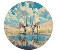 Gazelle mongole 1000 Piece Oasis Puzzle Rond, pour Enfants Adult Éduchatif Unique Jigsaw pour La Famille Amis De Qualité Supérieure 1000pcs (67.5x67.5cm)
