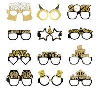 GAZIL Lot de 12 Lunettes Happy New Year 2026, Lunettes en Papier Décoratives pour Fête, Accessoires Noir et Or, Décorations Cabine Photo