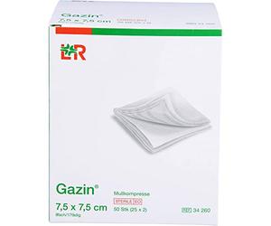 Gazin Mullkompresse 7,5 cm x 7,5 cm steril 8fach, 50 pc Compresses