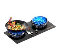 Gaziniere Gaz Encastré 2 Feux, Kit De Cuisson De Camping 5 KW, Support De Casserole En Fonte Et Verre Trempé De 73 Cm, Avec Protection Anti-extinction(LPG)