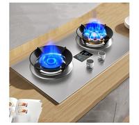 Gazinière Gaz Portable - Double Brûleur Avec Fonction Minuterie, De Table Ou Encastrable, Facile À Nettoyer (Couleur : Argent)