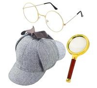 Gazocua Accessoire Déguisement Détective, Tenue de Cosplay Inspirée Détective, Chapeau Lunettes Loupe, Accessoires de Déguisement pour Adultes Halloween Noël Fête Spectacle et Théâtre