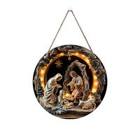 Gazocua Décoration de crèche de Noël en bois avec cordon solide, pendentif de crèche de Noël | Décoration suspendue pour cheminée, mur, porte, cheminée, boules de Noël 20 x 20 x 0,3 cm
