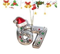 Gazocua Décorations de Noël | 2D Acrylique Amusant Réutilisable Décoration De Noël | 67 Mème avec Pendentif de Chapeau de Père | pour Mur Porte Intérieur Extérieur Cour Véranda Jardin Maison Fête