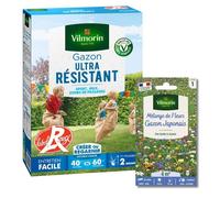 Gazon - Vilmorin - Gazon Ultra Résistant - Label Rouge - 1 kg + Gazon Japonais - 4 m² - Mélange de fleurs