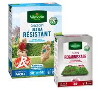 Gazon - Vilmorin - Gazon Ultra Résistant - Label Rouge - 1 kg + Soin Regarnissage Universel 2 en 1 - 500 g