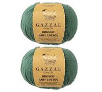 Gazzal Lot de 2 pelotes de fil de coton bio pour bébé 100 % coton bio 50 g 115 m 3 Light DK, Global Organic Textile Standard (GOTS) (427 vert)