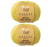 Gazzal Lot de 2 pelotes de fil de coton bio pour bébé 100 % coton bio 50 g 115 m 3 Light DK, Global Organic Textile Standard (GOTS) (426 Green Pomme)