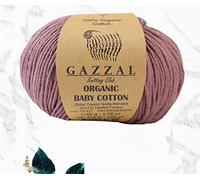 Gazzal Lot de 3 pelotes de fil de coton bio pour bébé, 100 % coton biologique, 50 g chacune, 115 m, 3 DK légers, certifiés Global Organic Textile Standard (marron - 433)