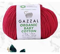 Gazzal Lot de 3 pelotes de fil en coton bio pour bébé, total de 150 g, 100 % coton bio, chacun de 50 g, 115 m, 3 Light DK, certifié Global Organic Textile Standard (rouge foncé - 429, lot de 3)