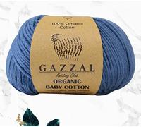 Gazzal Lot de 3 pelotes de fil en coton bio pour bébé - Total de 150 g - 100 % coton biologique - 50 g - 115 m - 3 couches - Certifié norme Global Organic Textile Standard (Bleu - 434)