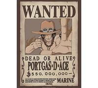 GB Eye - Poster ONE PIECE Wanted Ace - Produit Officiel - Format 52 x 38 cm - Papier Laminé - Affiche Collector Manga