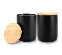 GBACHOOSE 2 Boite a Cafe, Boîte en céramique de conservation avec couvercle en bois hermétique - Boîte à café noire 800ml - Boîte de rangement en céramique pour sucre, café, haricots, noix, épices