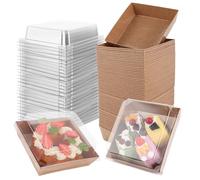 GBACHOOSE 75 Pièces Boite Bento Cake, 13,5x12,5x6,5 cm Bento Cake, Boite a Bento Cake, Boîte Bento Cake, Boite a Gateau avec Couvercle, Boîte à Dessert pour Gâteaux, Sandwich, Macaron, Cookie (Marron)