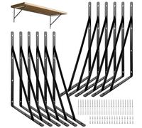 GBACHOOSE Lot de 12 supports d'étagère - 400 x 250 mm - En métal noir - Équerre pour charge lourde - Pour montage mural, établi, étagère de rangement
