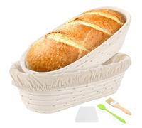 GBACHOOSE Lot de 2 Banneton en Rotin Naturel, Diamètre : 30 cm de fermentation ovales pour la cuisson du pain, avec chiffon en lin et pinceau à huile en silicone pour pain et pâte à pain