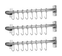 GBACHOOSE Lot de 3 porte-ustensiles de cuisine de 40 cm en acier inoxydable avec 8 crochets de suspension mobiles, support mural à suspendre pour casseroles, poêles, couvercles et cuillères