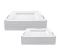 GBACHOOSE Lot de 50 assiettes carrées en plastique avec bord argenté (2 tailles, 16,5 x 16,5 cm/24 x 24 cm) Vaisselle de fête réutilisable Assiettes de service blanches pour viande, poisson, sushi,