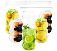 GBACHOOSE Lot de 6 verres à bulles - 500 ml - Verres nervurés avec paille - Verres esthétiques - Pour cocktails, limonade, jus, whisky