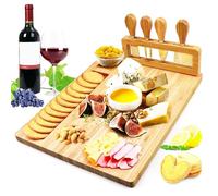 GBACHOOSE Plateau à Fromage avec Couteaux en Bois - Plateau Apéritif pour Charcuterie et Apéritifs