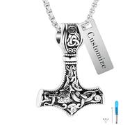 GBAFGLC Collier talisman viking marteau de Thor pour homme, pendentif amulette nordique vintage Mjolnir avec chaîne en blé robuste, bijou en acier inoxydable (boîte cadeau) | Pendentif amulette